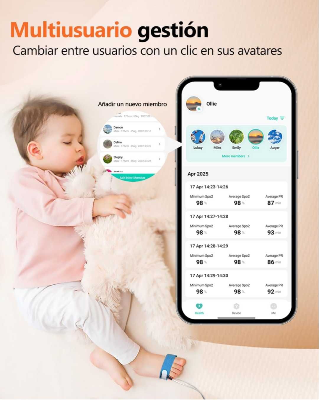 Пулсоксиметър HealthTree за бебета кислороден монитор