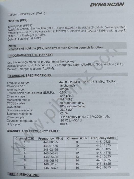 Statie radio portabila scanner PMR446 Dynascan LP-50, 16CH Scan Vox CT