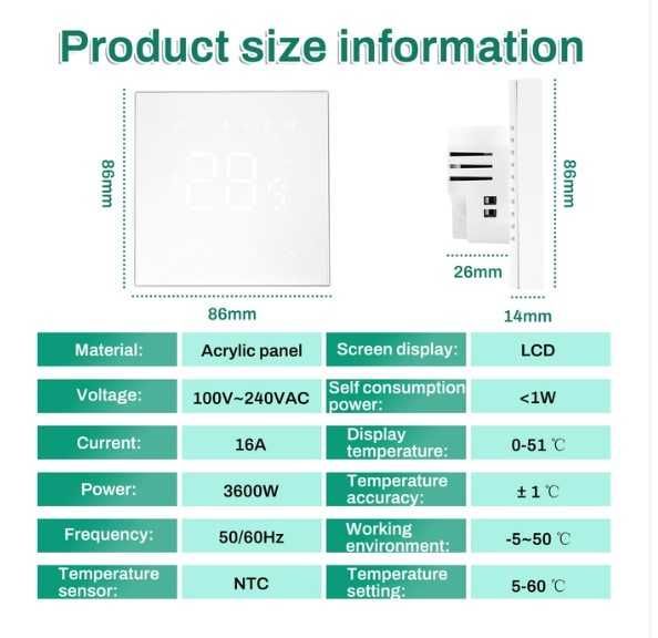 Termostat WiFi 16A Smart de Perete – Control prin Telefon