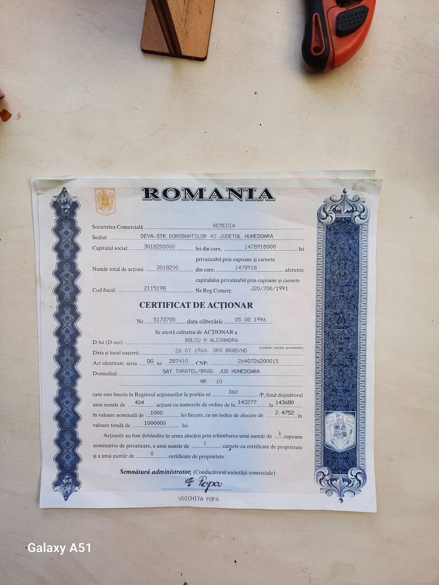 Certificate vechi de actionar