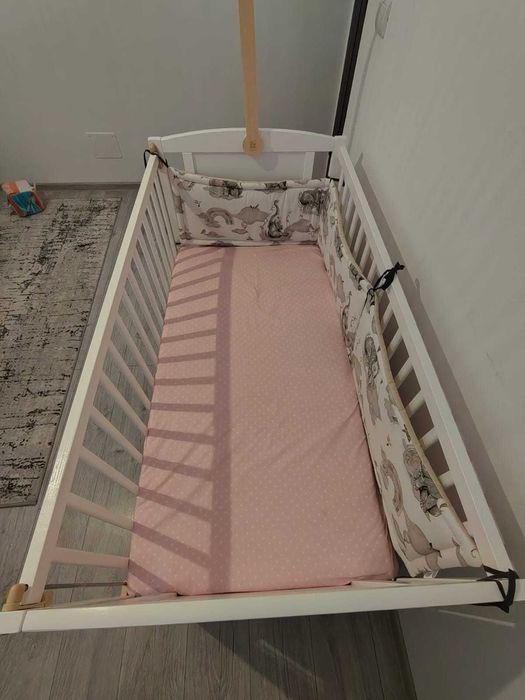 Patut bebe, 120x60 cm, cu laterala culisanta + saltea 8 cm