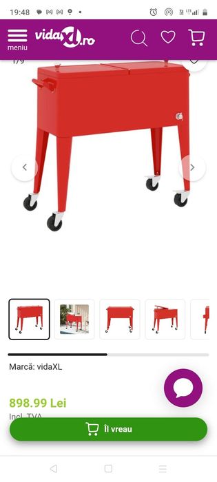 Cărucior frigorifice cu roti culoarea roșu dim 92 x 43 x89 cm nou