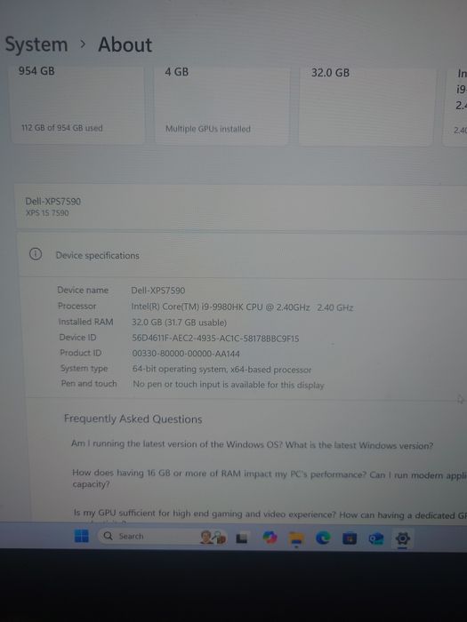 Dell XPS 7590 i9 SSD