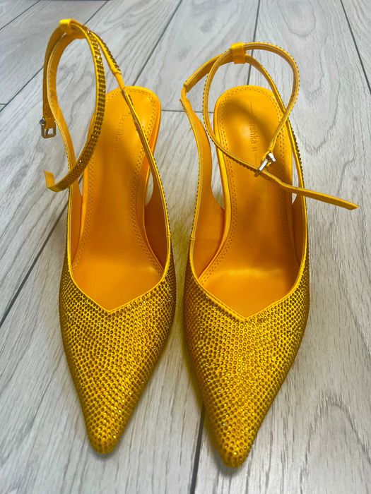 Pantofi Stiletto Sandale Bershka 38 Corai Portocalii Strasuri