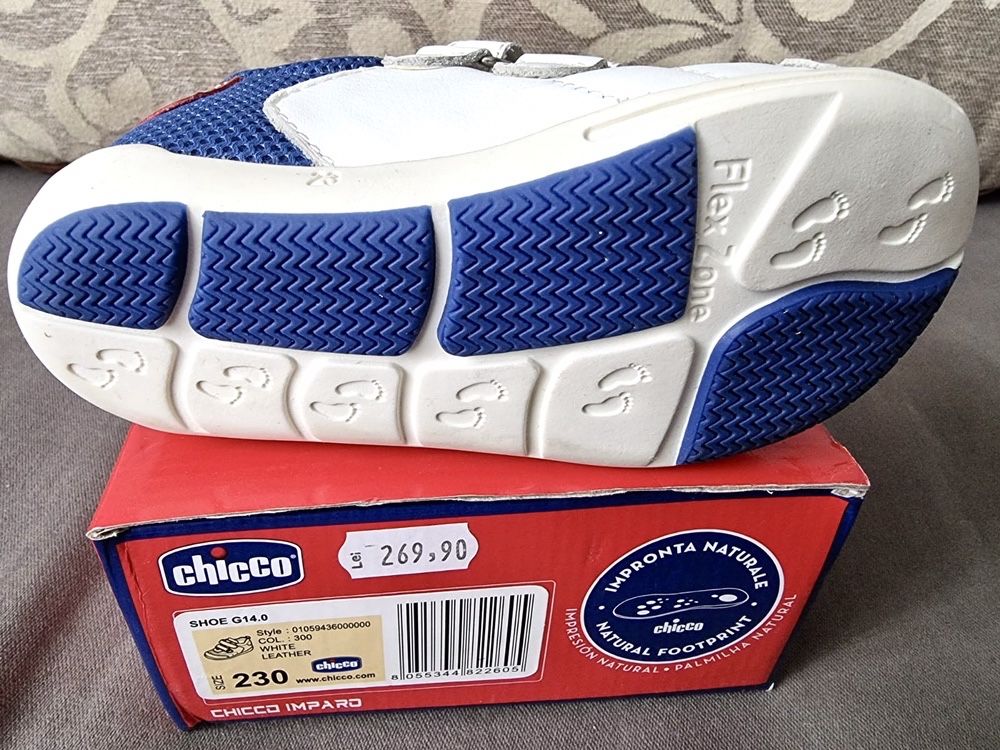 Pantofi noi CHICCO sport piele baiat unisex 23 copii rosu albastr