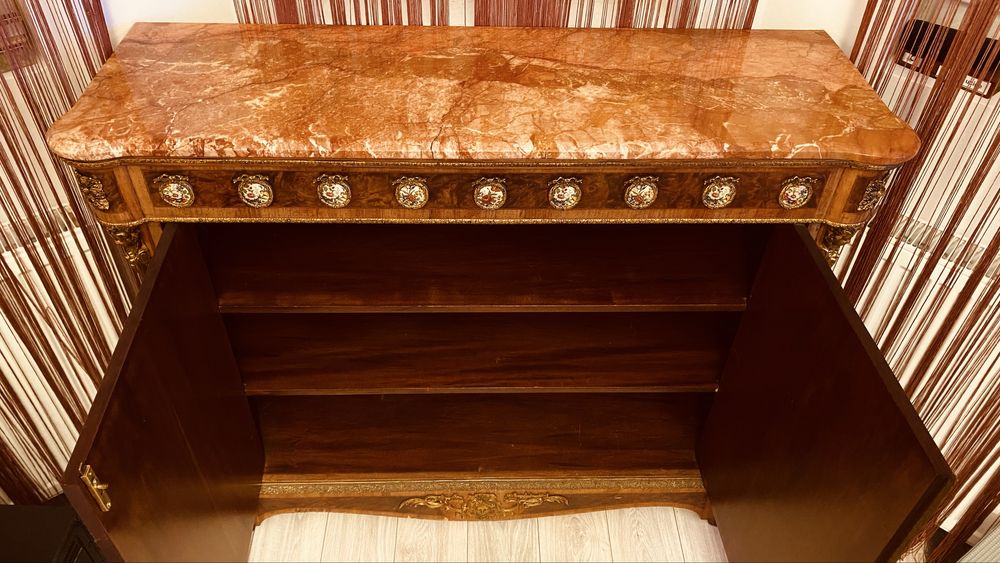 Comoda Napoleon al III-lea Blat Marmura Bronz Portelan Lemn Intarsii