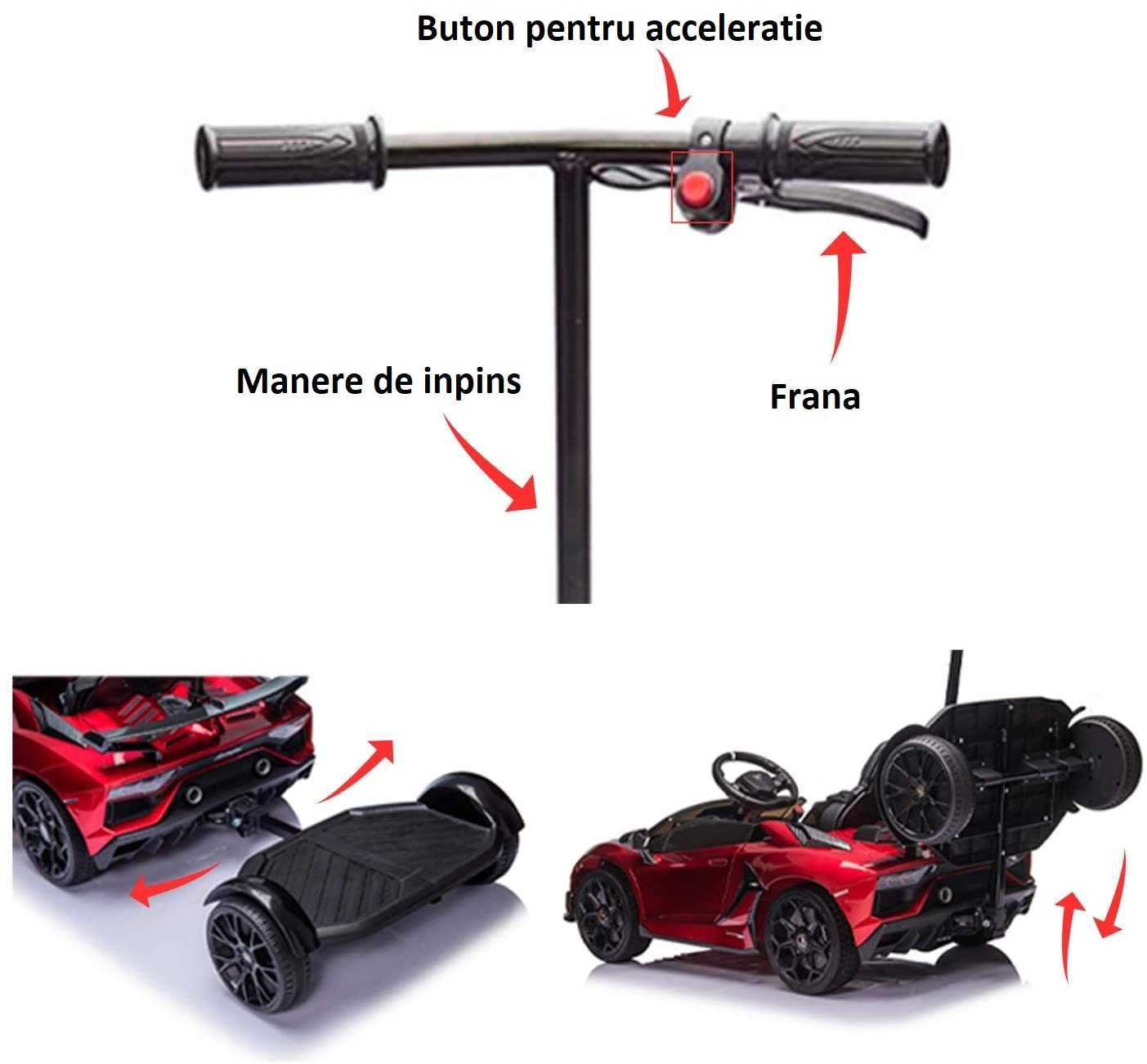 Masina electrica Lamborghini Aventador SVJ 70W 12V cu Hoverboard #Rosu