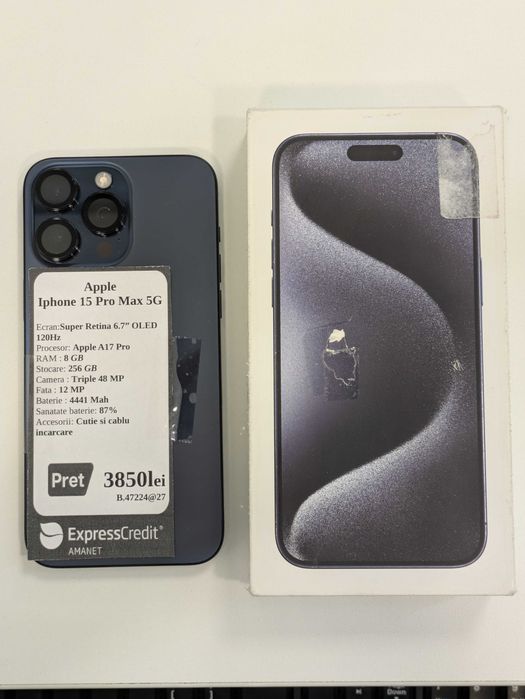 Iphone 15 Pro Max 256Gb 5G (Ag27 Gara2 b.47224) - garantie 2 ani!