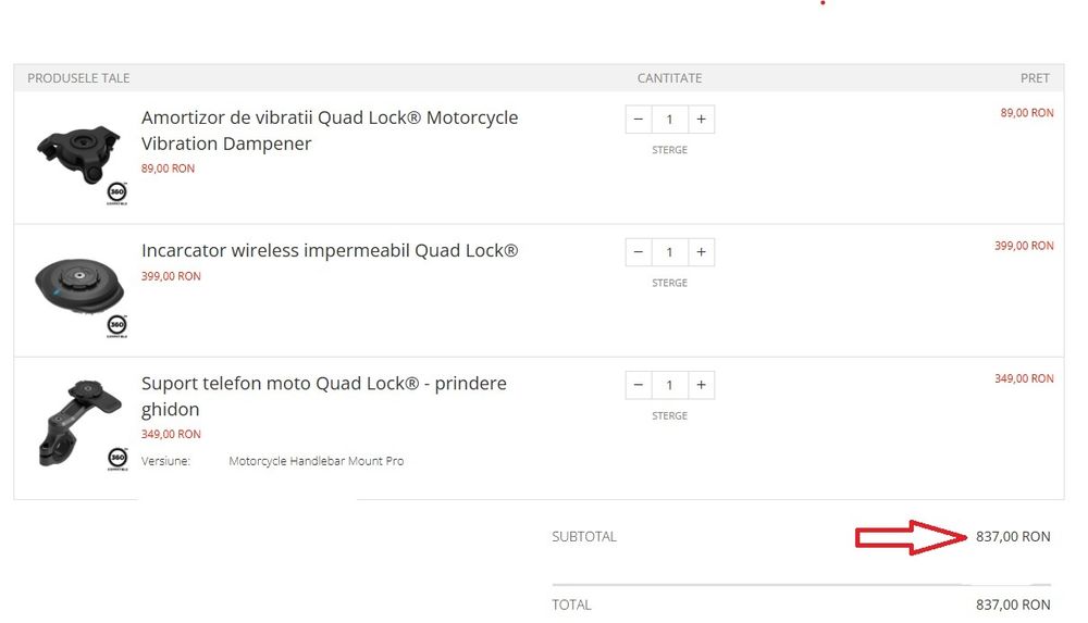 Pachet suport Quad Lock cu prindere pe ghidon