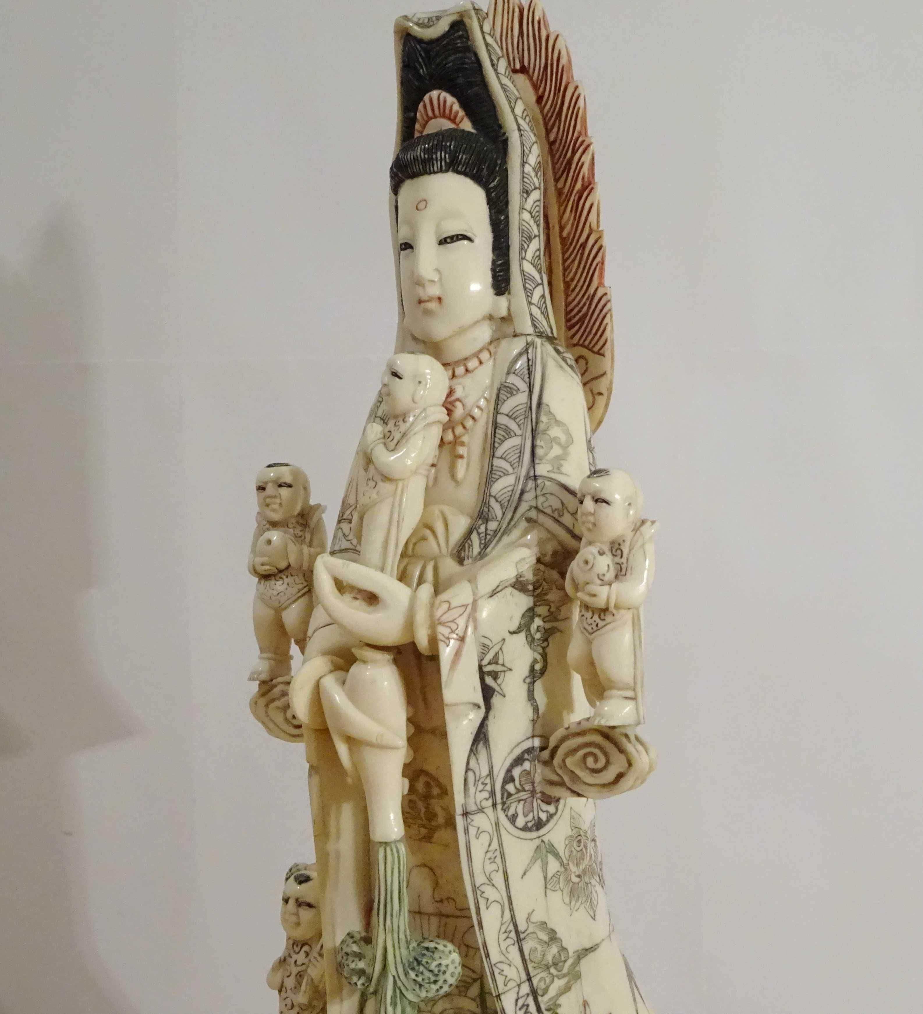 Statueta asiatica Feng Shui |Guanyin cu copii| piesa veche| Unicat