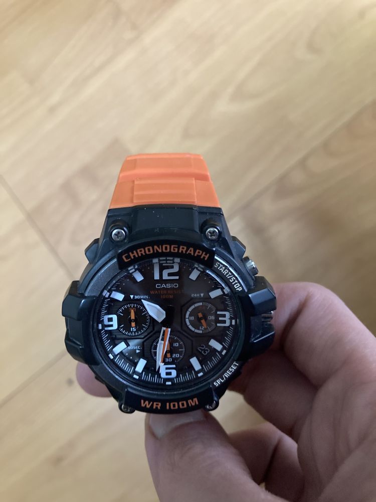 Casio MCW100H-4AV Men's Heavy Duty Orange Resin Band Chronograph Watch