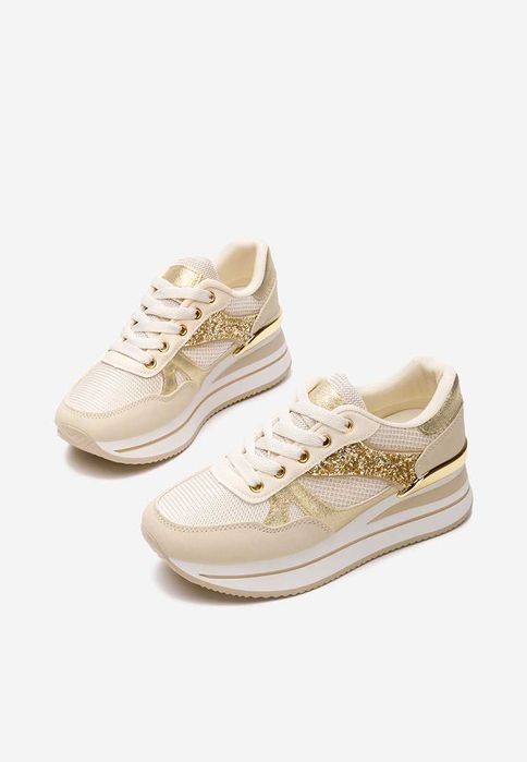 Sneakers cu platformă Camora bej auriu wedge