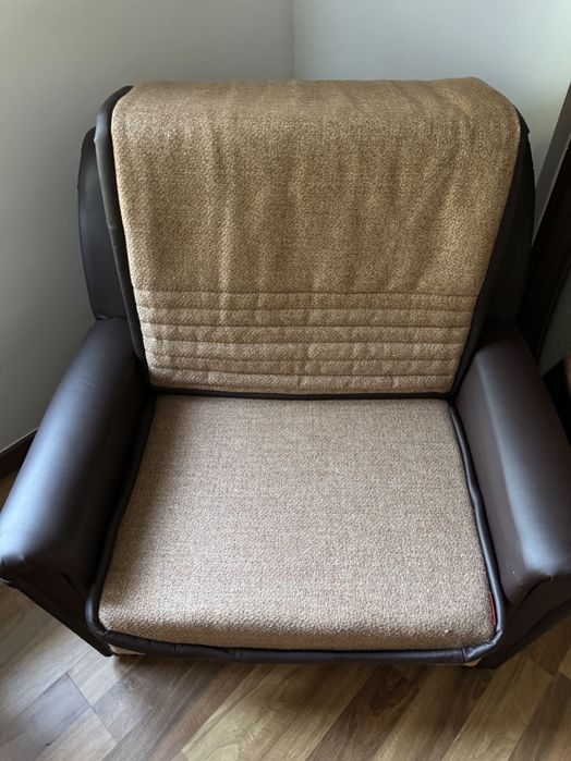 Fotoliu extensibil Bucur, stofa + imitatie piele, maro