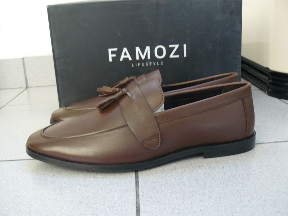 Pantofi Barbati FAMOZI,Din Piele Naturala,Noi,Marime 44,Maro