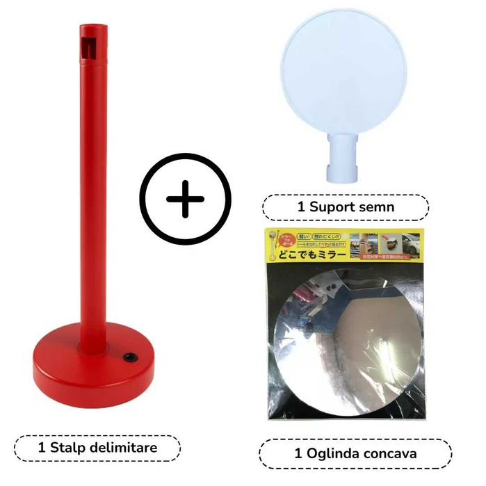 Stâlp delimitare cu suport si oglindă rutieră convexă