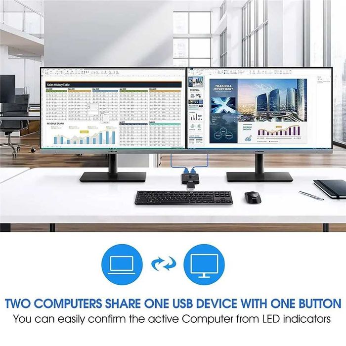 Switch USB 3.0 bidirectional 1x2 / 2x1 pt imprimanta mouse laptop PC