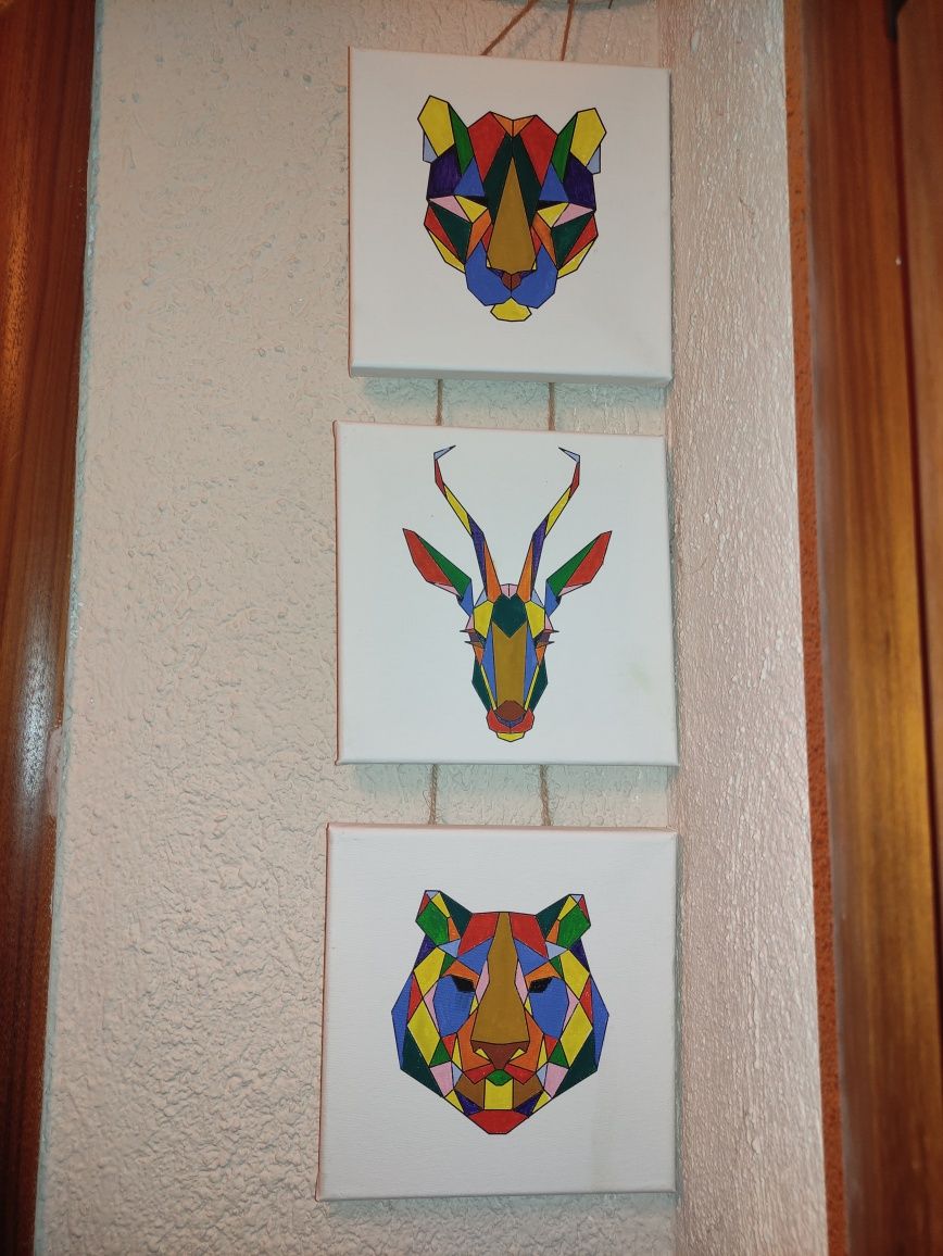 Картина - лъвица, антилопа и лъв (триптих)