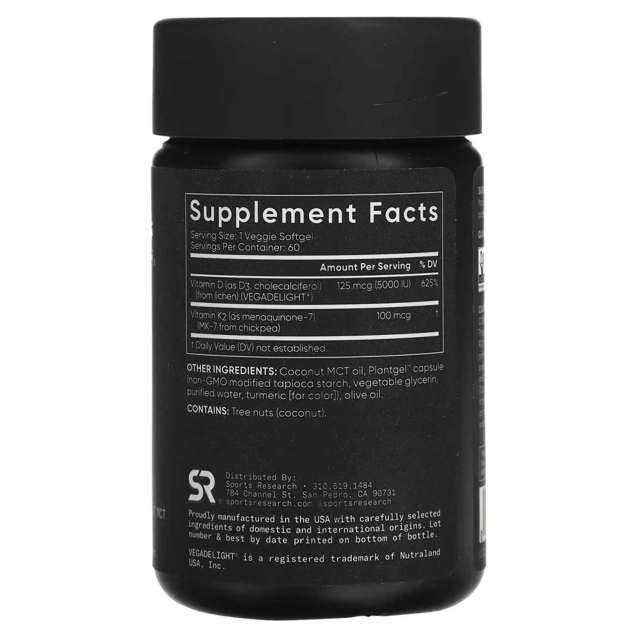 Sports Research, витамины D3 и K2, 125 мкг/100 мкг, 60 капсул