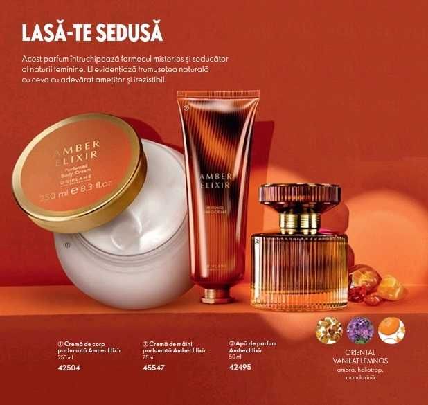 Set Amber Elixir Oriflame ( parfum + crema de corp + crema de maini )