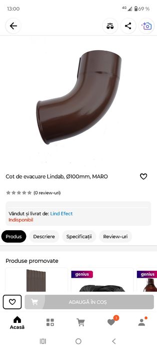 Cot evacuare Lindab 100mm. Maro. Noi.