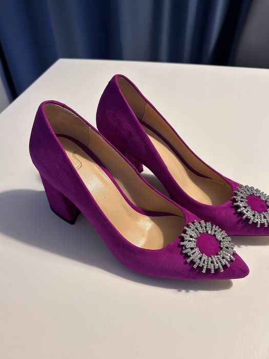 Pantofi fuchsia cu toc gros