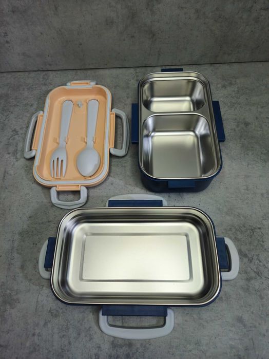 Caserolă dublă alimentară pentru prânz, 2 compartimente, 850 ml, oțel