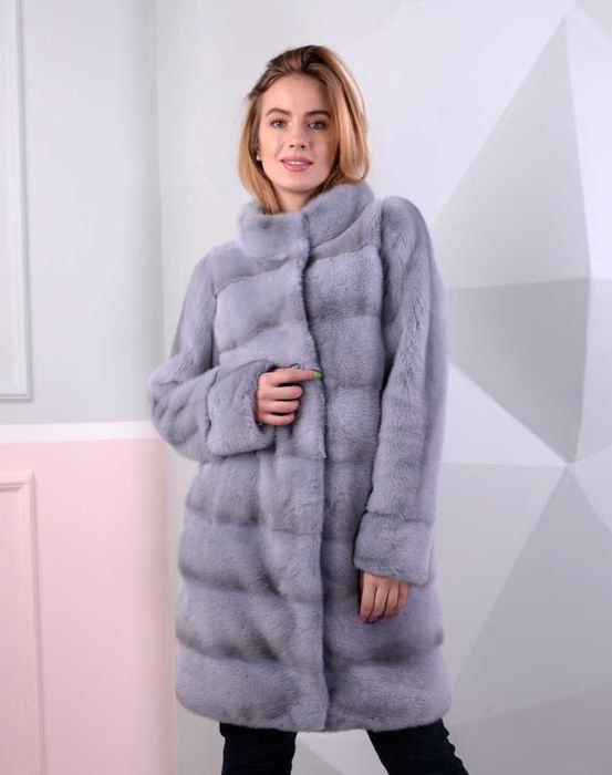 Haina blana vizon , Haină blană nurcă ,  Culoare safir  4in1, Noua!