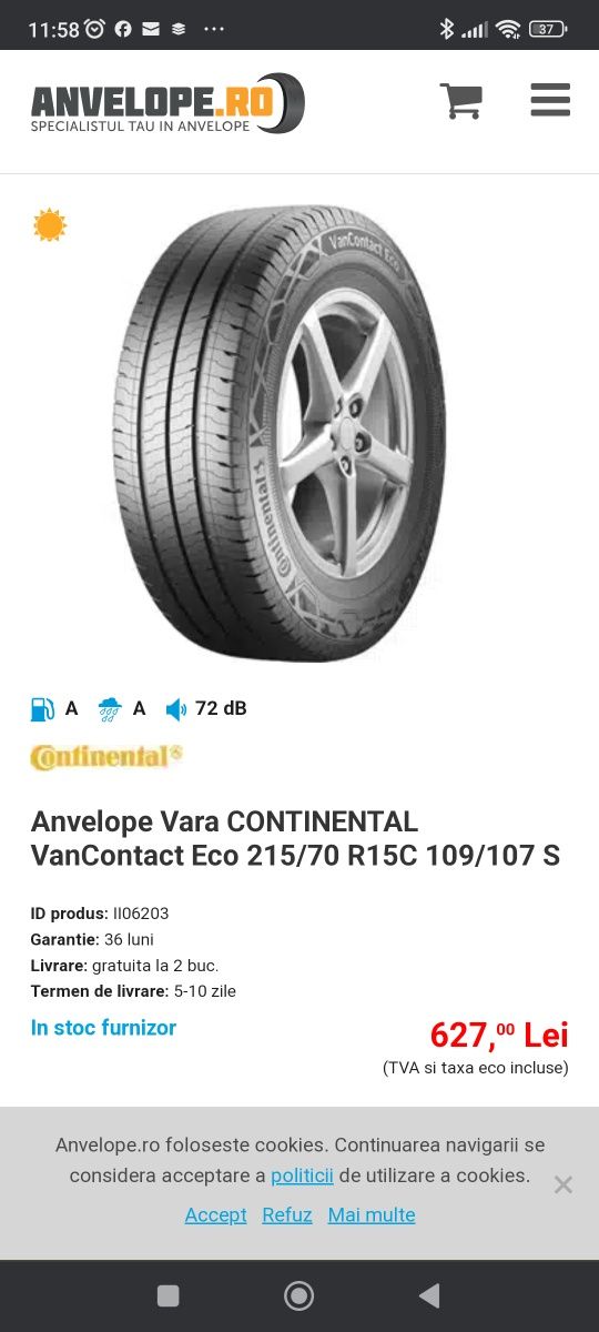 Set 4 anvelope vara  continental 215 75 r16 c