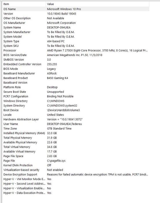 Vand PC AMD Ryzen 7 2700x 3.7Ghz 32GB ram windows 10