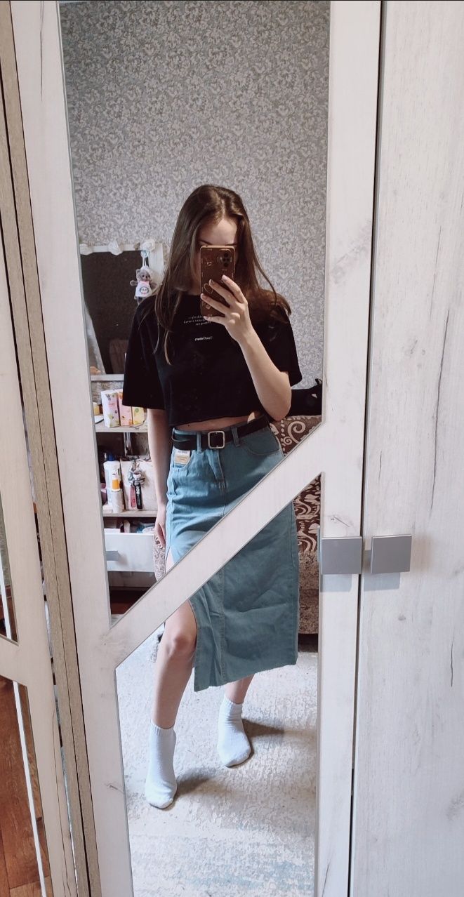 Джинсовая модная юбка