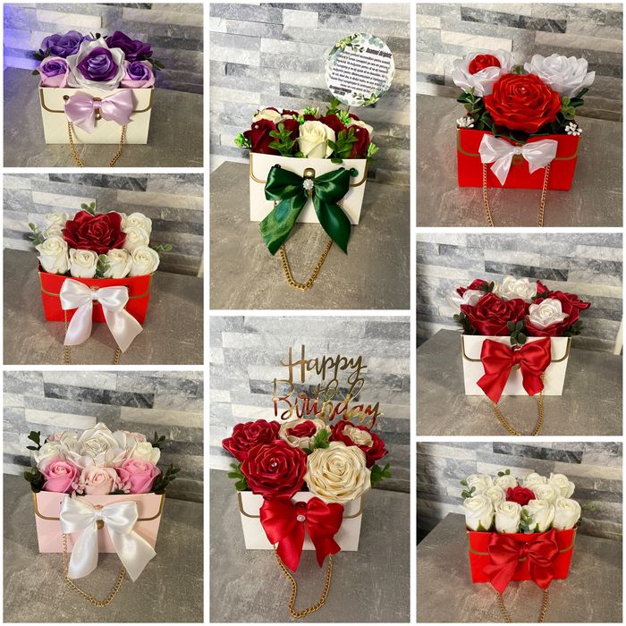 Buchet din trandafiri de sapun sau satin / Aranjamente florale/ dulci