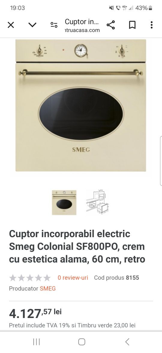 Cuptor incorporabil electric Smeg Colonial SF800PO, crem retro