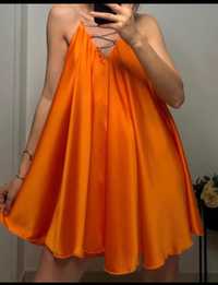 Rochie portocalie cu bretele strasuri