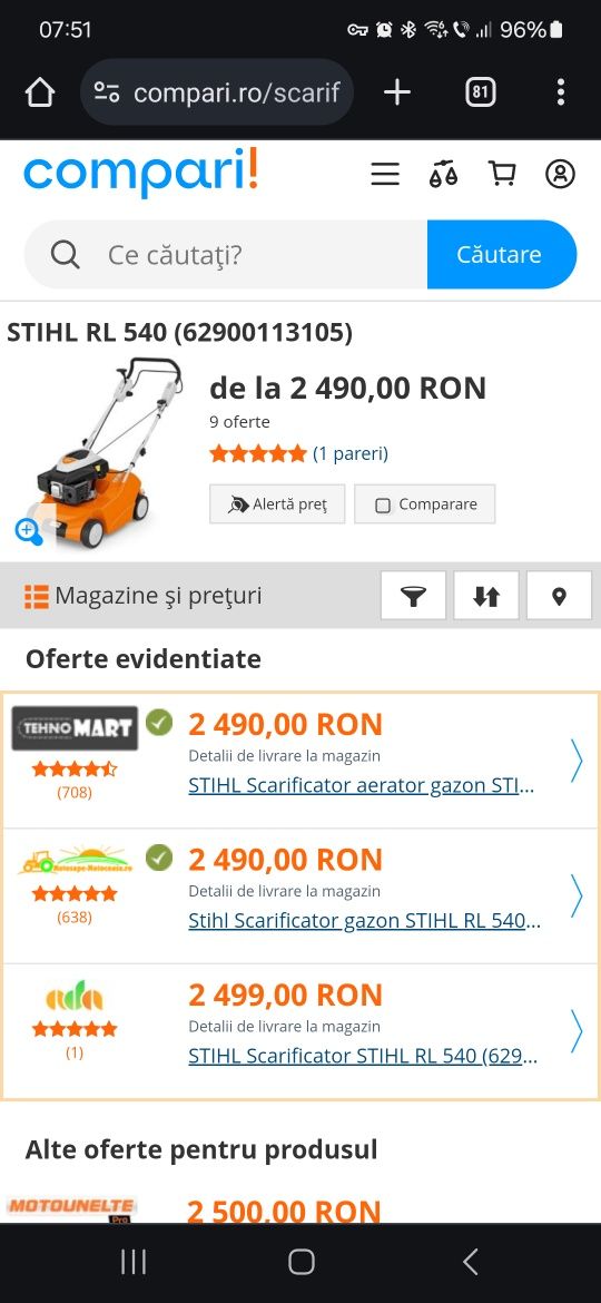 Scarificator profi pe benzina, 38cm, 3CP STIHL RL 540 folosit 5 zile