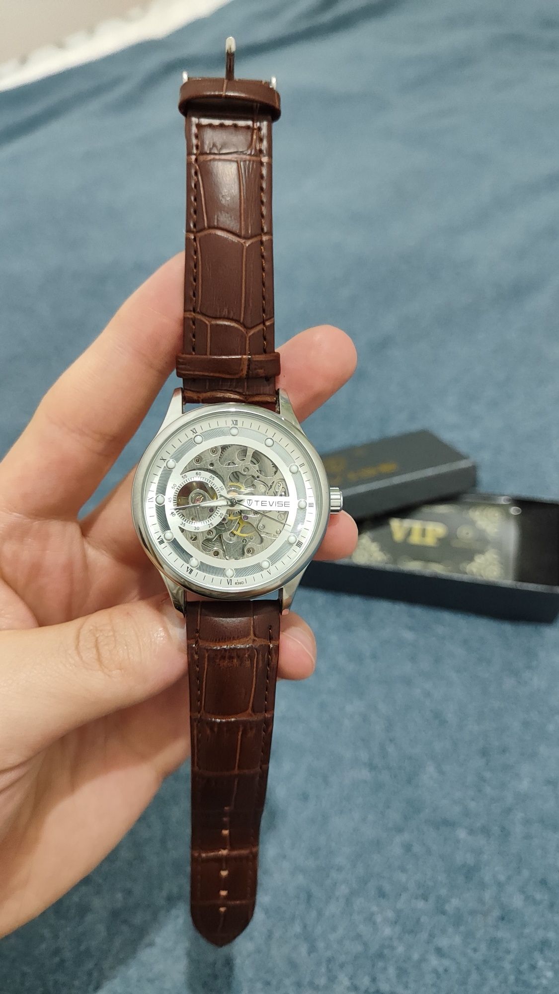 Часы мужские наручные Tevise T836D, механические, с кожаным ремешком,