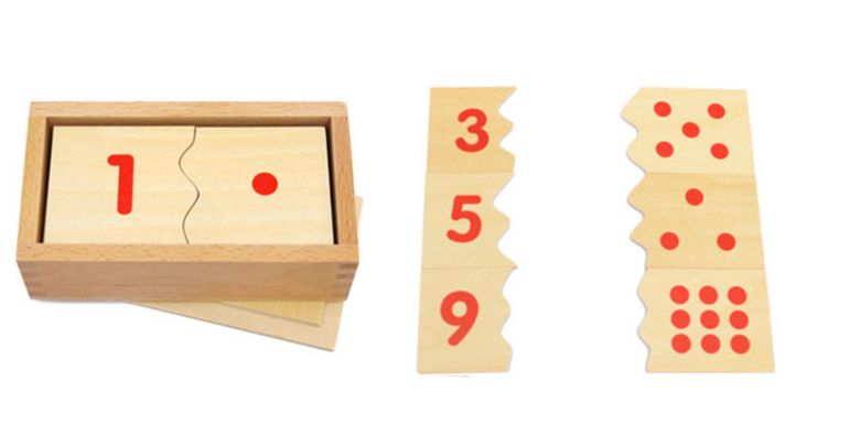 Математика пъзел Монтесори в кутия с плочки и карти за ранна възраст