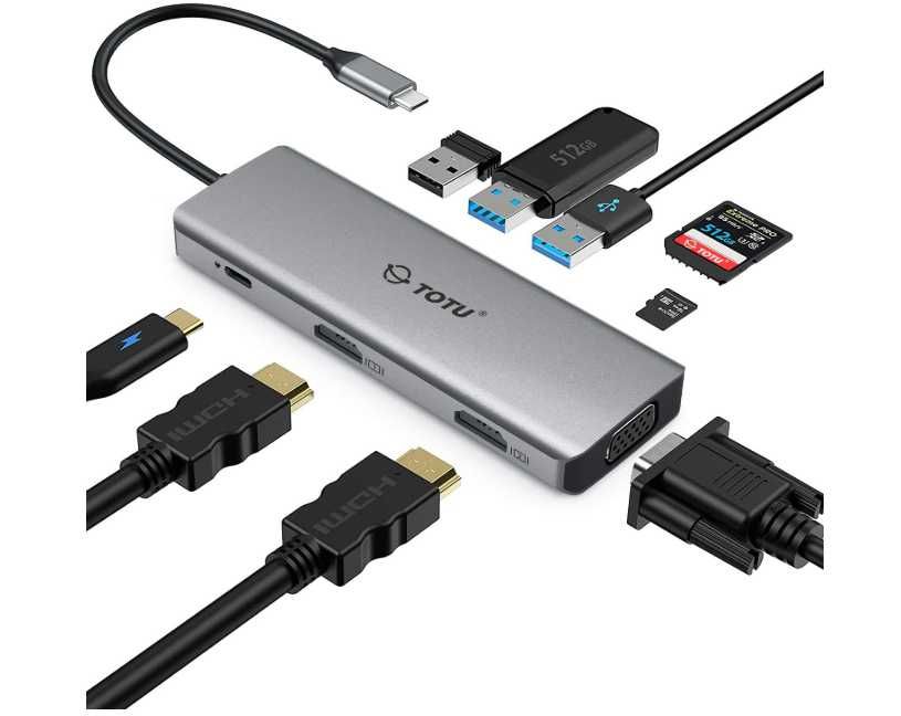 Docking Station, USB C Hub, 9 in 1 Triple Display TOTU PRO TT-HB019