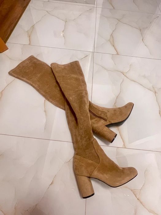 R Polanski Cizme piele întoarsă peste genunchi bej 37