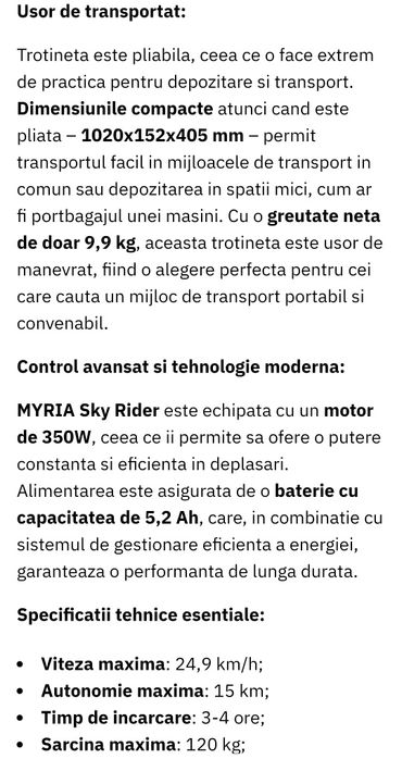Vand trotineta electrica Miria Sky rider
