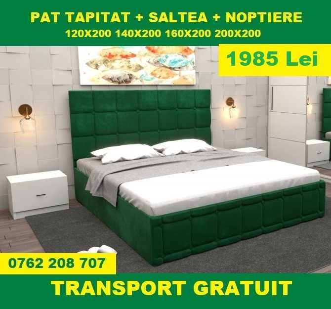 Paturi Tapițate Ieftine cu Saltea, Gri Maro Negru Verde Alb, D21
