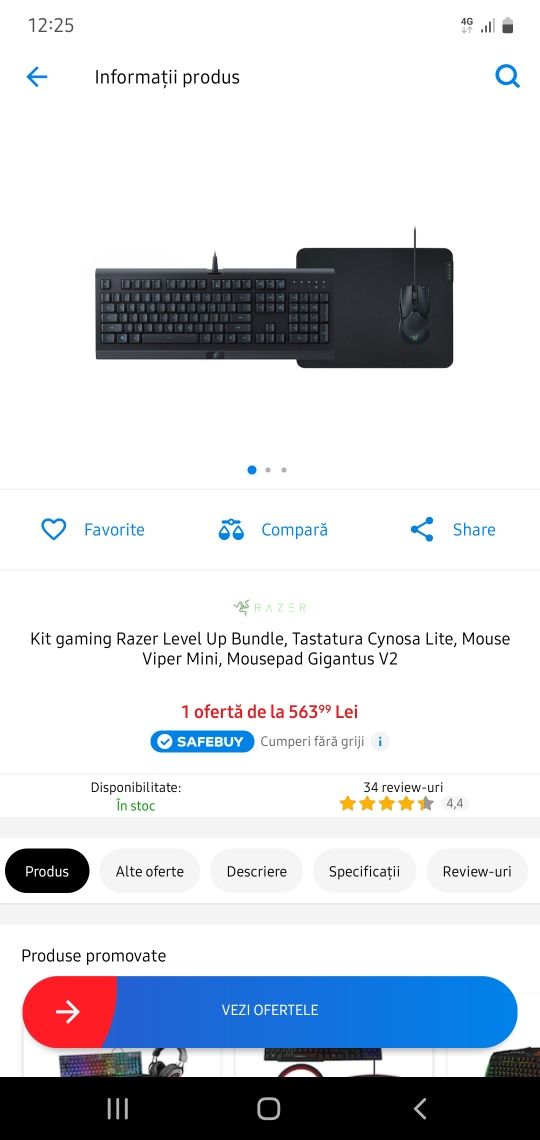 Kit gaming Razer Level Up Bundle, Tastatura Cynosa Lite, Mouse Viper