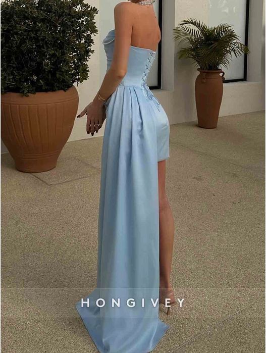 Сатенена рокля с перли хс