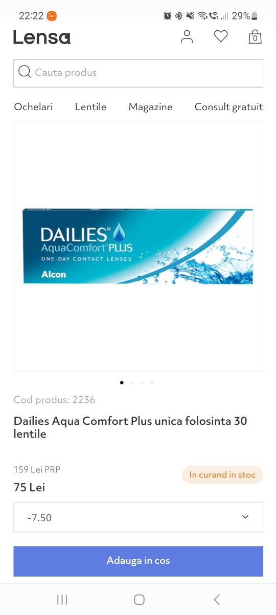 Lentile Contact Dailies Aqua Comfort Plus unica folosinta -0,75
1