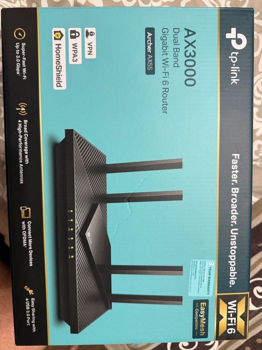 Продавам Рутер TP-LINK ARCHER AX55 /AX3000 Dual-band, WI-FI 6, Gigabit