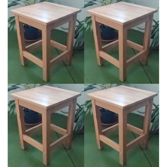 Set 4 scaune tip taburete Stefania, lemn masiv de fag, lacuite natur