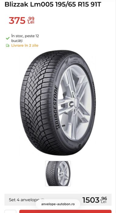 Vand anvelope iarna Bridgestone 195/65/15 clasa A aderenta
