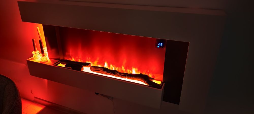 Semineu Electric de Perete, 7 Culori Flacara, Busteni Inclusi
