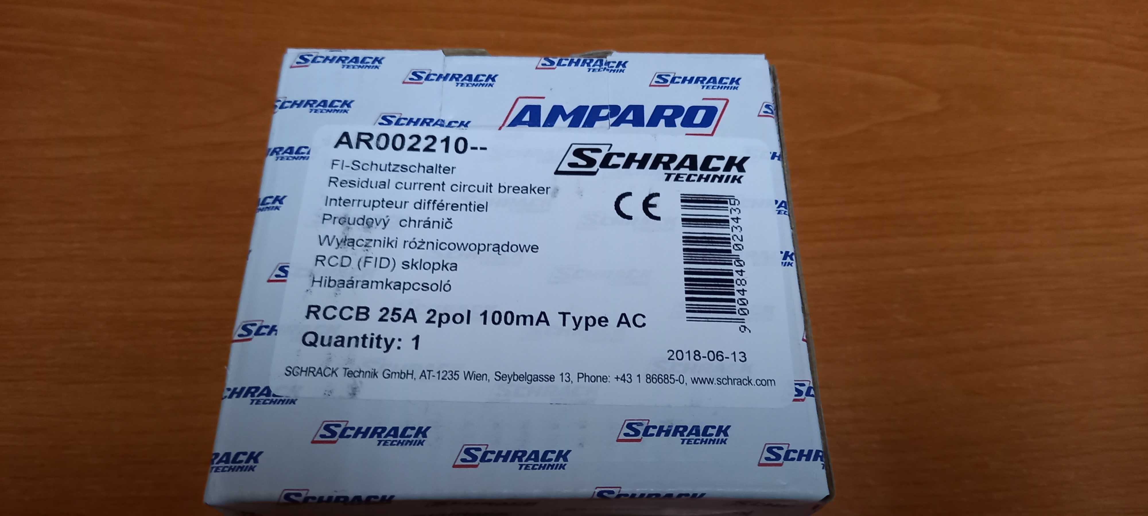 Siguranta Disjunctor Diferential RCCB, 2P, 25A, 100mA,Schrack,AR002210