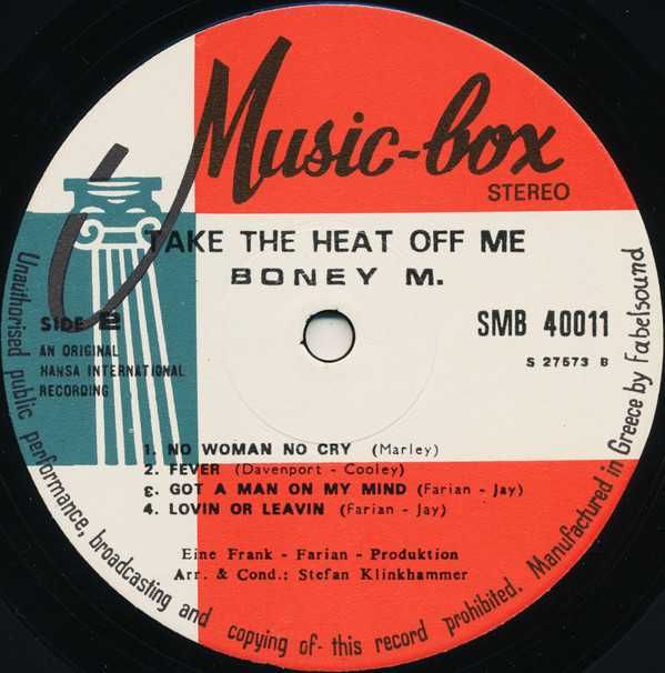 Пластинки виниловые Boney M. ‎– Take The Heat Off Me