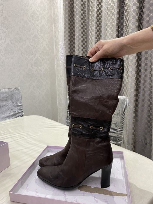 Сапоги женские, коричневые нат кожа и мех. 39 размер.